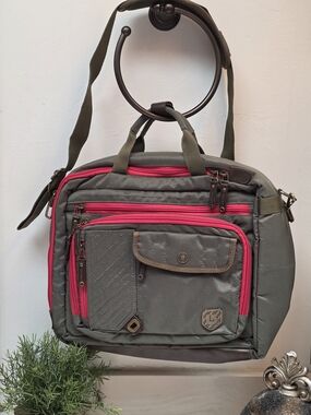 Vintage Burton  Demand Messenger  Laptop Evergreen Canvas Bag, Brass Logos, Y2k